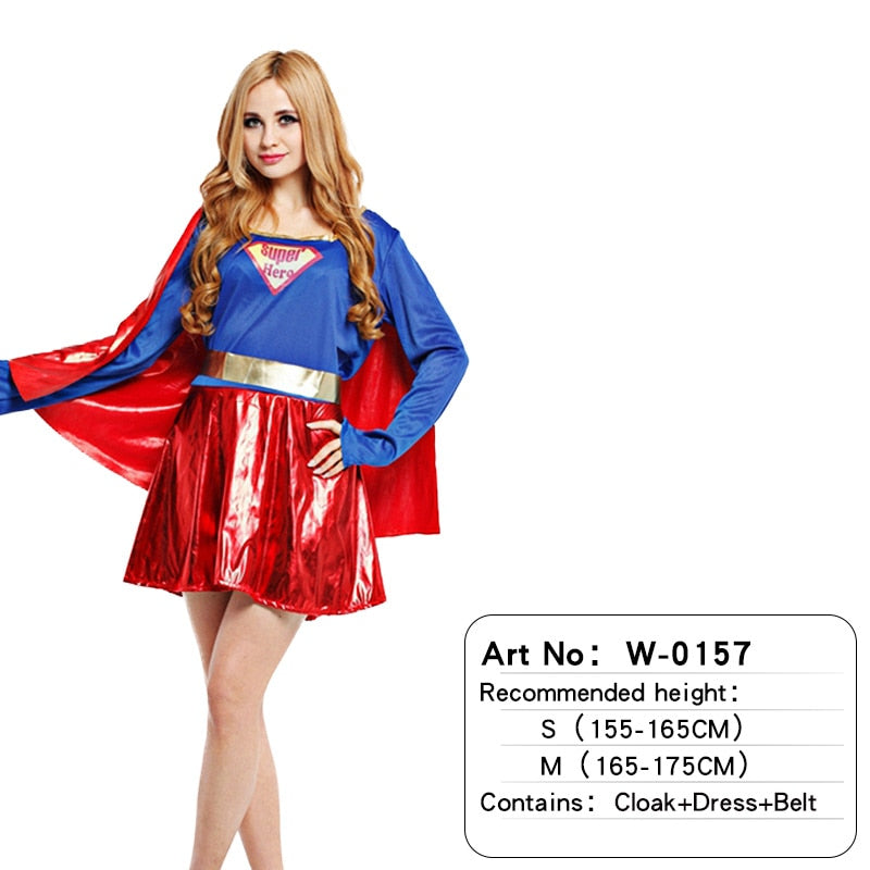 Halloween Adult Kids Superhero With Cloak Cosplay Costumes Girls Dress Shoe Covers Suit Super Dress Christmas Gift Clothes