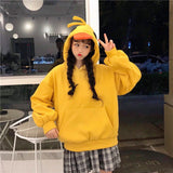 Kawaii Duck Hoodies Women Long Sleeve Cute Tops Emo Clothes Korean Winter Soft Girl Yellow Casual Pullover