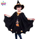 Halloween Pumpkin Cloak Children's Cape With Hat Girl Performance Costume Sorcerer Witch Cloak Set Ghost  Dress Up