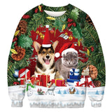 Unisex Cute Animal 3D Print Ugly Christmas Sweater Couple Outfit Round Neck Pullover Sweater Men Women Winter Plus Size Clothing