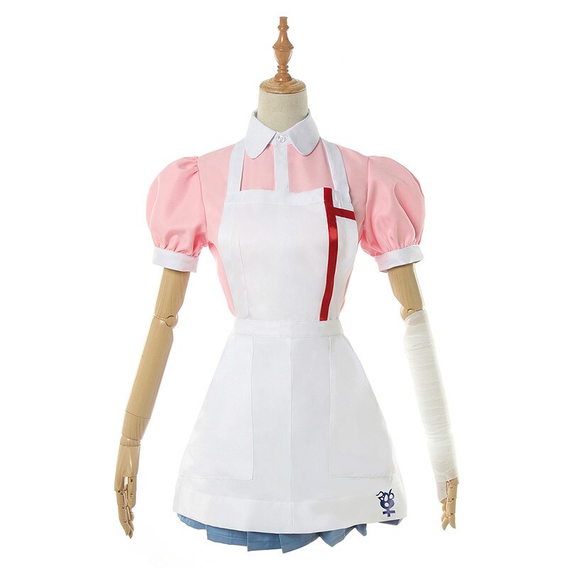 New Anime Danganronpa 2 Cosplay Mikan Tsumiki Costume Pink Top Skirt  Woman Dress Maid Uniform Halloween Party Cosplay Costume