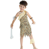 Halloween Children's Wildling Costumes Fringed Savage Clothes Leopard Print Indian Primitive For Kid Girls Boys Dress