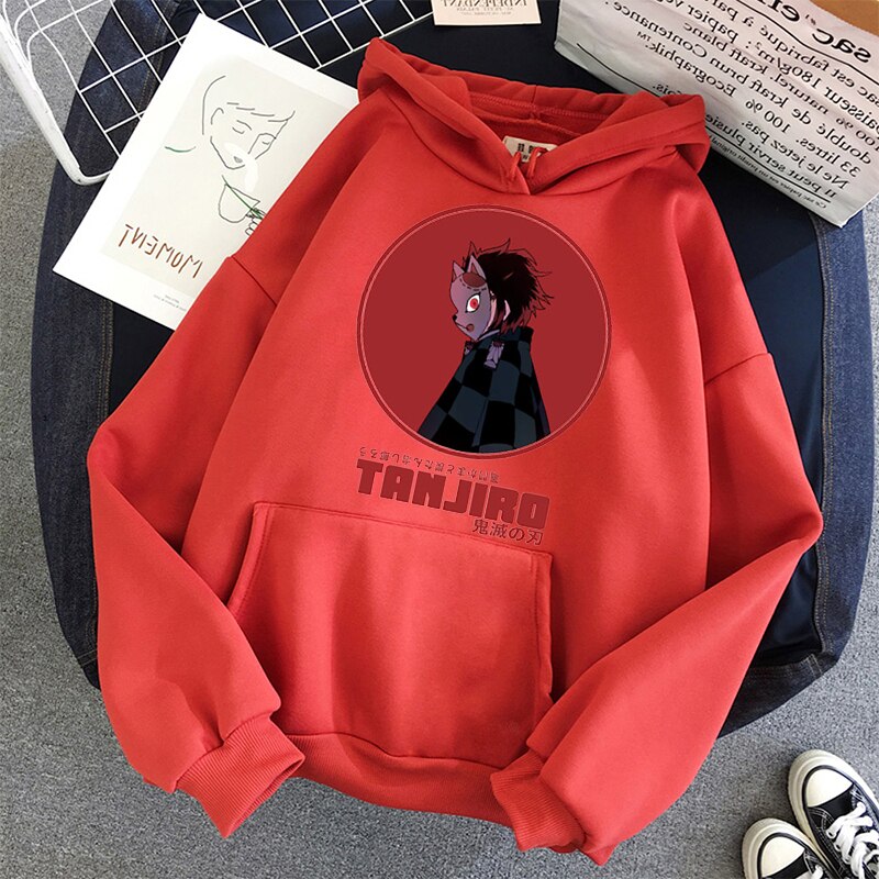 Demon Slayer Anime Tanjiro and Nezuko Pullover Thick Loose Hoodie Hot Contrast Color Sweatshirt