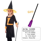 Halloween Witch Costume Attached Broom For Girls Party Role Play Cosplay Performance Dance Show Vampire Hat Dress up