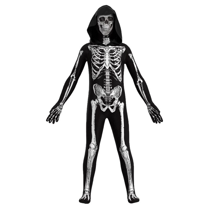 Halloween Kids Adult Skeleton Skull Costumes Scary Zombie Cosplay Jumpsuit