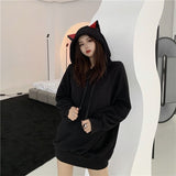 Gothic Bunny Ears Hoodies Women Emo Sweatshirt Long Sleeve Tops Korean Oversized StreetwearLoose Pullover
