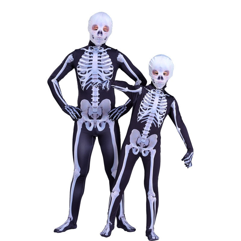 Scary Zombie Skeleton Skull Costume Suit Carnival Party Dress Up Halloween Costume for Adult Kids