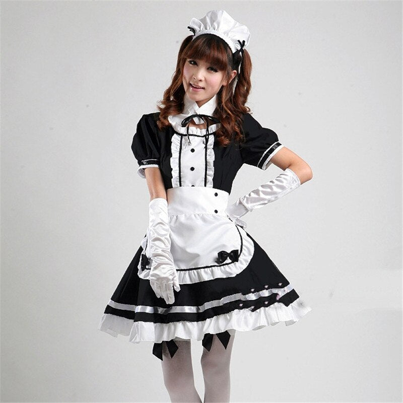 Akihabara Cosplay Sexy French maid Cute Girls Black Lolita Dress Uniform Lolita School tulle Halloween Costume
