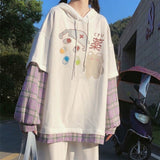 Anime Print Hoodie for Teens Kawaii Long Sleeve Striped Sweatshirt Korean Cute Tops E Girl 2000s Aesthetic