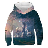 4-14Y Anime Unicorn Horse Hoodies Kids Printed Sweatshirts Boys Hooded Sweater 3D Colorful Children Pullover Tops Girls Outfits