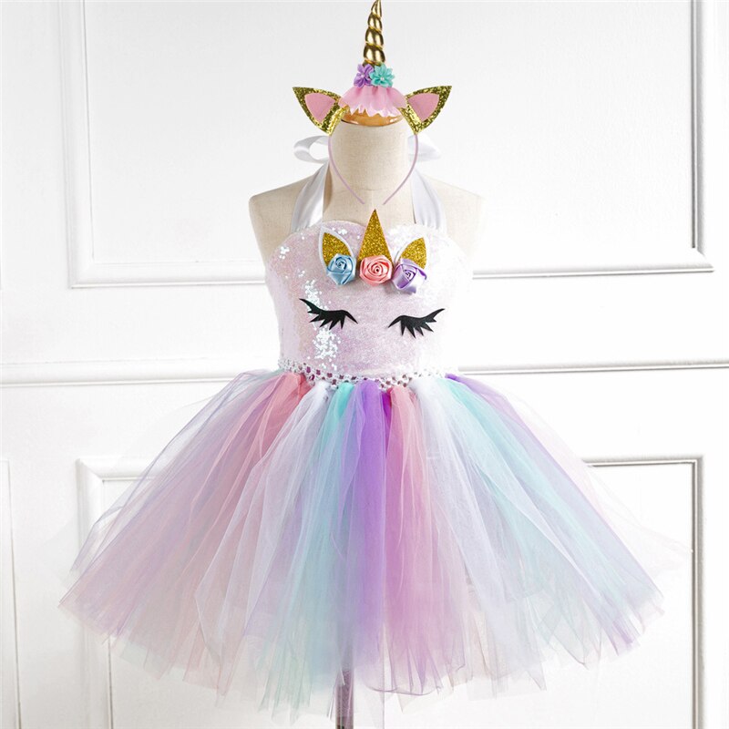Unicorn Girls Candy Princess Tutu Birthday Dress Christmas Halloween Costume For Kids