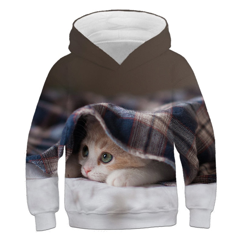 Children Cute Cat 3D Printed Hoodies Boys Girls Cool Sweatshirts Hoodie Kids Fashion Pullovers Clothes Tops 4T-14T Baby Sweaters