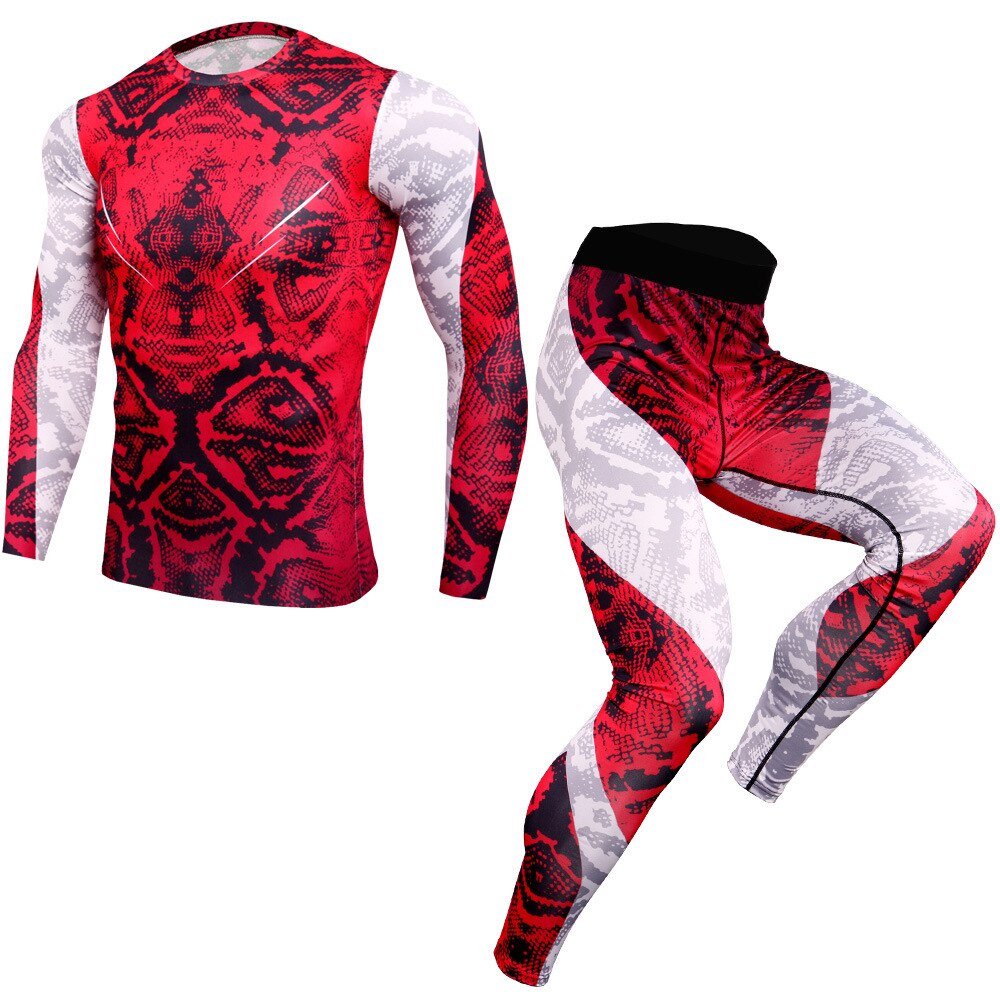 Fashion  Fitness Compression Sets T Shirt Men 3D Printed MMA Bodybuilding Muscle Shirt Leggings Base Layer Tight Tops