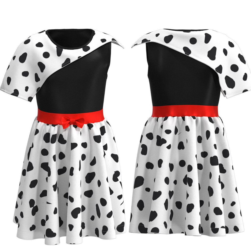 Halloween Carnival Cruella De Vil Cosplay Costume Party Dress Outfits for Kids Girls