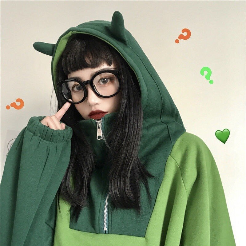 Anime Hoodie Women Kawaii Sweatshirt Korean Funny Patchwork Print Pullover Long Sleeve Cute Alt Clothes