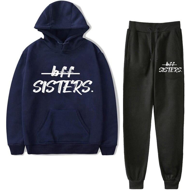 2pcs/set BFF Sisters Hooded Sweatshirts Pencil Jogger Hoodie Tracksuit Outfit With Pant