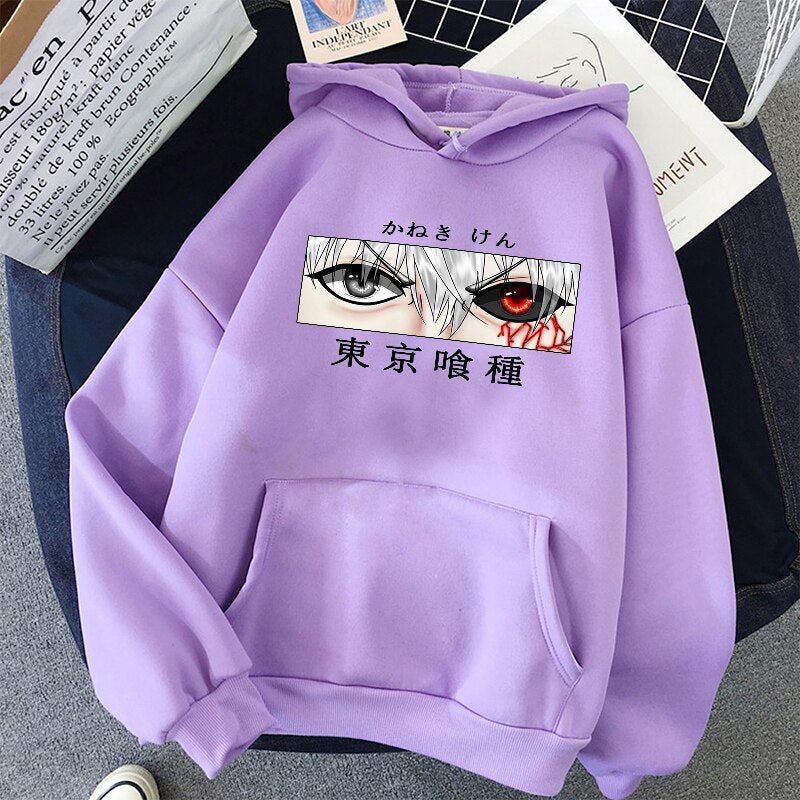 Anime Hoodie Japanese Kaneki Ken Eyes Print Tokyo Ghoul Comic Winter Clothes Women Sweatshirt Men For Teens Harajuku Oversize