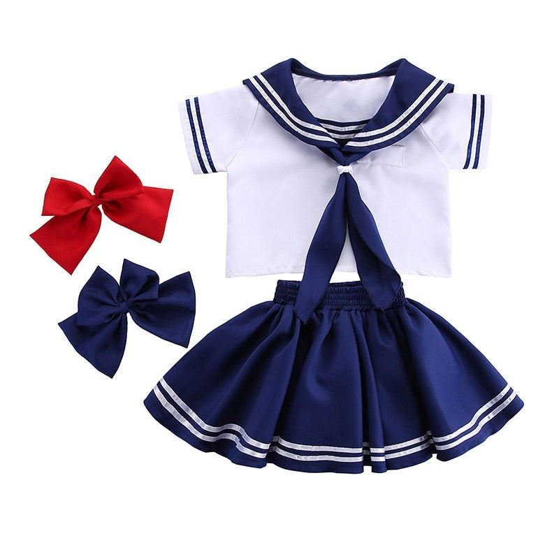 Children Sailor Beautiful Girl Short Sleeve Shirt Summer School Uniform Boy Shorts Girl Short Skirt
