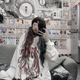 Anime Print Hoodie for Teens Kawaii Sweatshirt Comics Japan Style Gothic Long Sleeve Pullover E Girls Oversize Harajuku