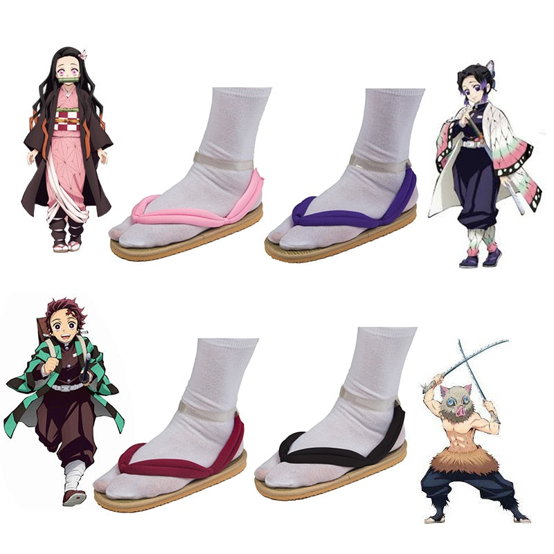 Demon Slayer Tanjirou Nezuko Cosplay Shoes Including Socks Halloween Clogs Slippers Kochou Shinobu Cosplay Props