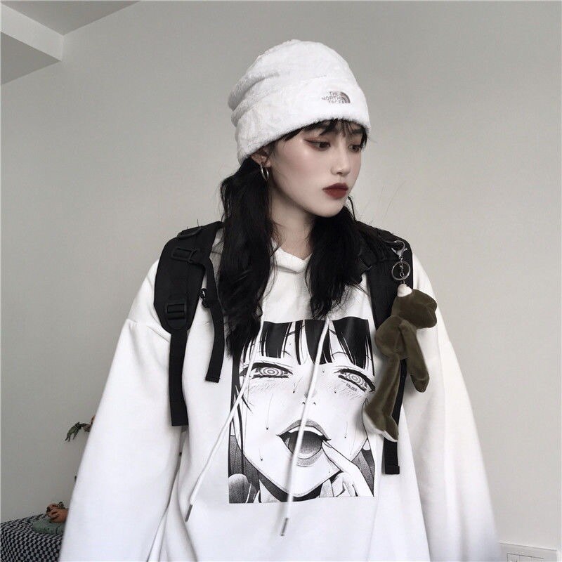 Hetai Hoodie Women Anime Print Sweatshirt Cartoon Gothic Long Sleeve Pullover
