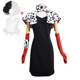 Cruella De Vil Cosplay Costume Dresses 101 Dalmatians with Cape Outfits Halloween Carnival Suit for Women Girls