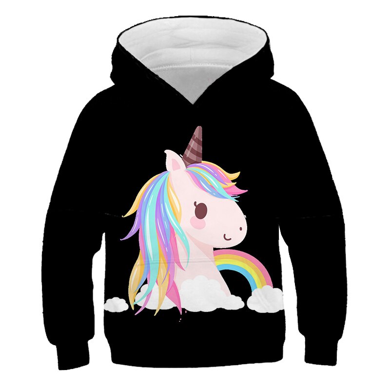 Kids Hoodies Unicorn 3D Printed Girls Sweatshirt Lovely Boys Tops Long Sleeve Sweater Cute Children Clothes 2021 4T-14T Kids H