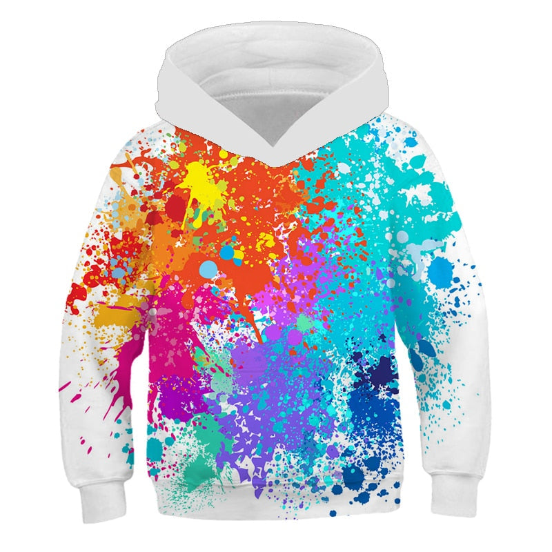 Children Hoodies Rainbow Paint Graffiti 3Dprint Game Sweatshirts Clothes 4-14T Kids Casual Pullover Boy Girl Long Sleeve Sweater