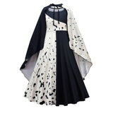 Movie Cruella De Vil Cosplay Costumes Kids Gown Black White Maid Dress Halloween Party Dress with Cloak Wig