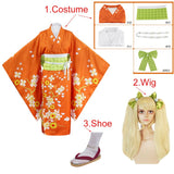 Anime Danganronpa Saionji Hiyoko Cosplay Costume Women Festival Kimono Double Ponytail Wig Bow Headdress