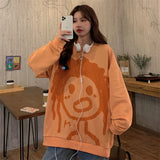 Kawaii Graffiti Hoodie Women Anime Print Long Sleeve Crewneck Sweatshirt Cotton Fall Casual Streetwear Alt Clothes