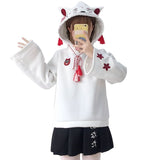 Japanese Cute Street Hoodie Harajuku Fox Ear Hooded Sweatshirt Sakura Embroidery Plus Pullover Tops
