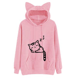 Kawaii Cat Pattern Long Sleeve Hooded Sweatshirts Hoodie With Ear