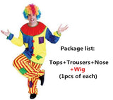 Halloween Amazing Circus performance Clown Costume Adult buffoon halloween Unisex Cosplay clothes jumpsuit Top + Pants + Nose
