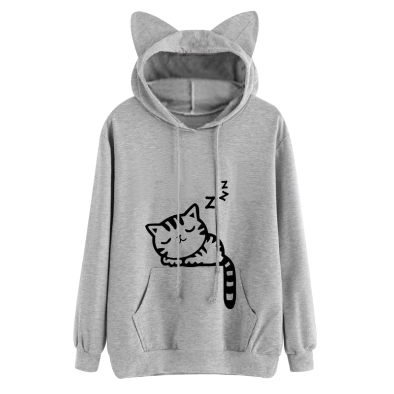 Kawaii Cat Pattern Long Sleeve Hooded Sweatshirts Hoodie With Ear