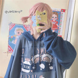 Korean Kawaii Sweatshirt Women Anime Print Hoodie Cartoon Long Sleeve Pullover Winter Patchwork E Girl Blue Top
