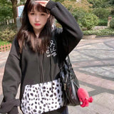 Kawaii Puppy Zip Up Hoodie Women Dog Ears Sweatshirt Japan Style Oversized Soft Girl Winter Alt Clothes