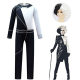 Movie Cruella De Vil Cosplay Costume Kids Black White Maid Jumpsuit Halloween Girls Party Dress with Wig