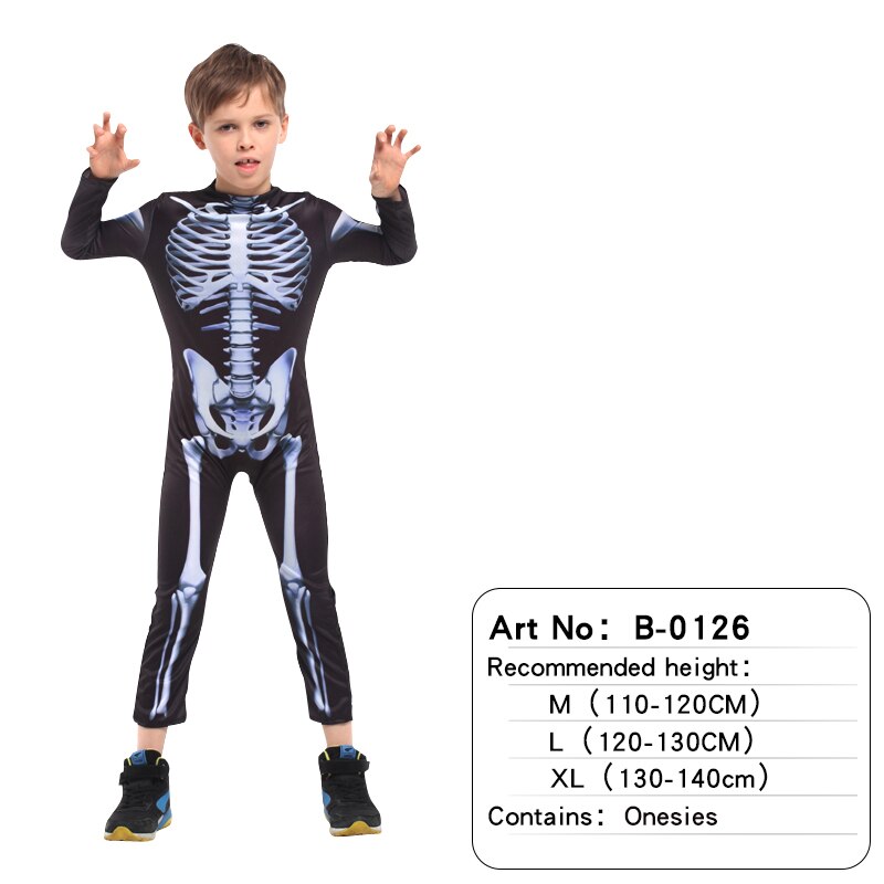 Halloween Costume Skull Skeleton Ghost Cosplay Costumes Children Carnival Masquerade Dress Robes Scary Dress Up