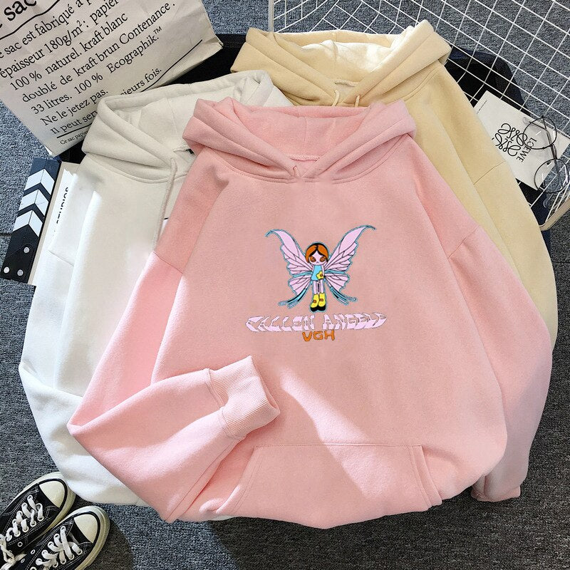 Korea Harajuku E-girl Butterfly Print Letter Sweatshirt Top Gothic Hoodie Kawaii Oversize Sweatshirt