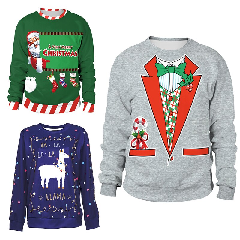 Ugly Christmas Sweater Santa Elf Funny Pullover Womens Mens Jerseys and Sweaters Tops Autumn Winter Clothing
