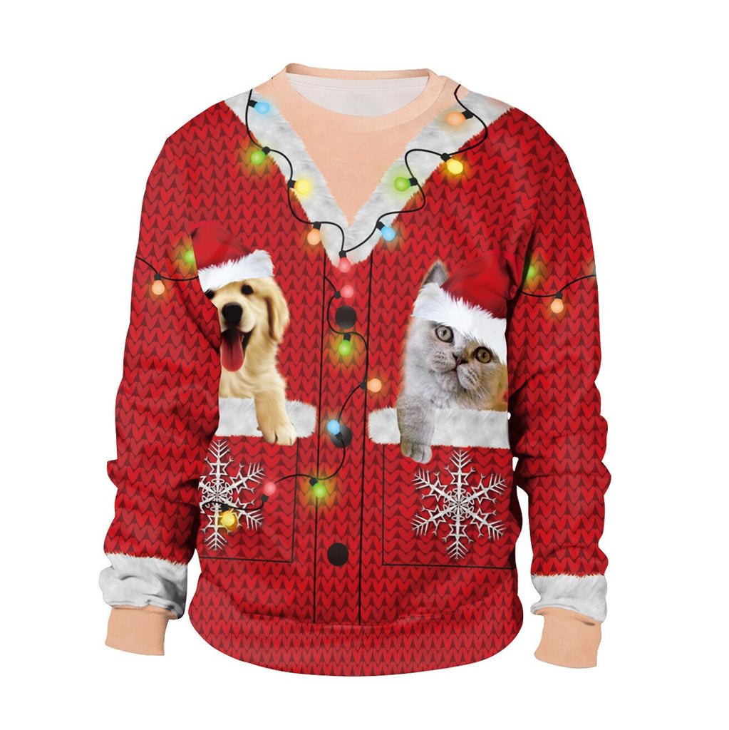 Fashion Ugly Christmas Sweater 3D Printing Funny Round Neck Couple Long Sleeve Pullover