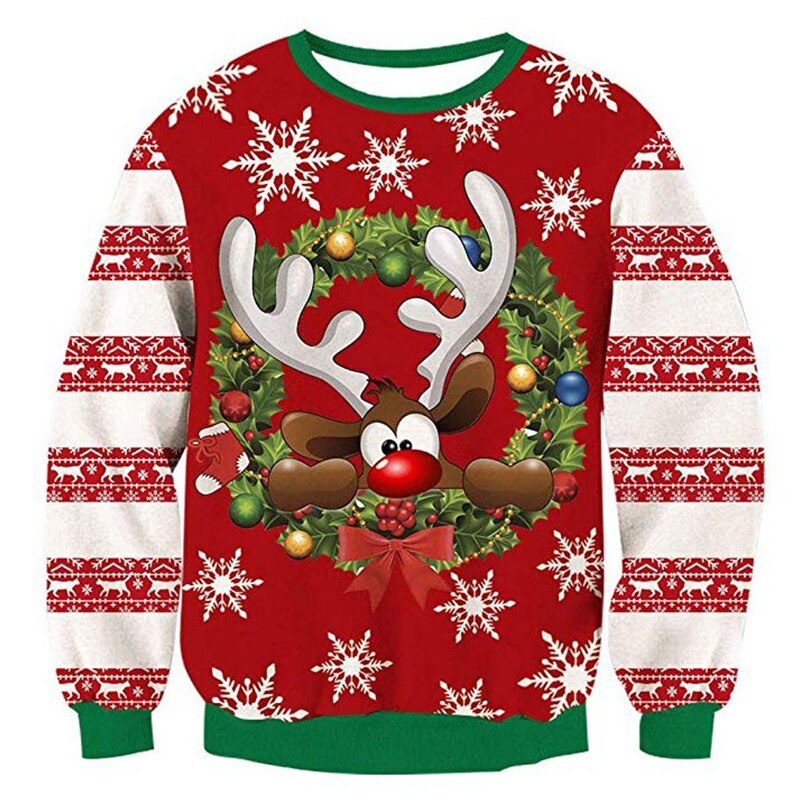 Ugly Christmas Sweater 3d Antler Print Novelty Ugly Christmas Sweater Unisex Men Women Long Sleeve Pullover Jumpers Sweater