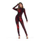 Fashion Female Horror Halloween Cosplay Costume Skull Print Sexy Long-sleeved Fitness Skeleton Bodysuit One-piece Party Costume