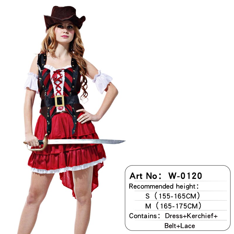 Halloween Party Pirate Cosplay Costume Caribbean Pirates  With Hat Headwear Holiday Adult Women's Party Supplies