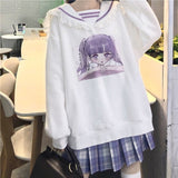 Kawaii Sailor Collar Sweatshirt Women Cartoon Cute Print Hoodie Anime Korean Gamer Girls Long Sleeve Casual Chic