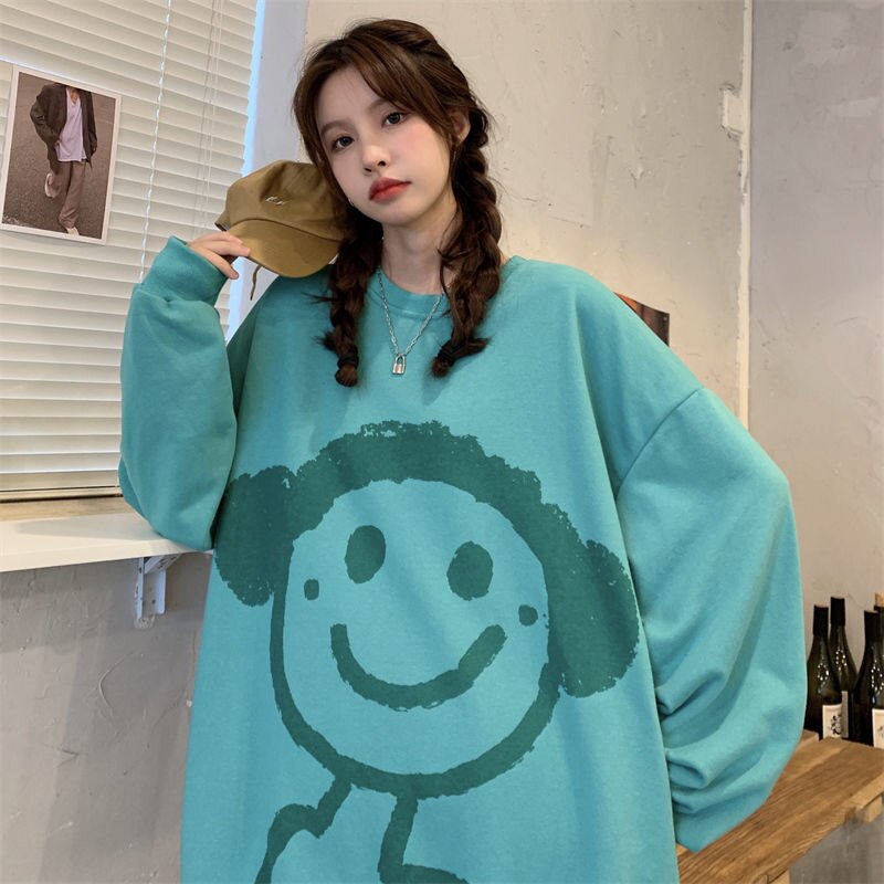 Kawaii Graffiti Hoodie Women Anime Print Long Sleeve Crewneck Sweatshirt Cotton Fall Casual Streetwear Alt Clothes