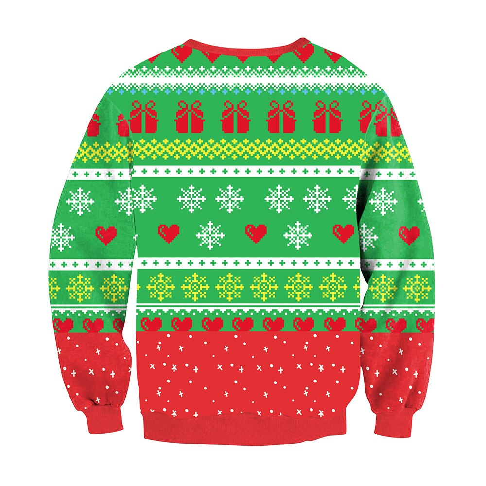 Ugly Christmas Sweater Unisex Men Women Santa Claus Funny Print Long Sleeve Round Neck Pullover Tops Couple