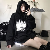 Hetai Hoodie Women Anime Print Sweatshirt Cartoon Gothic Long Sleeve Pullover