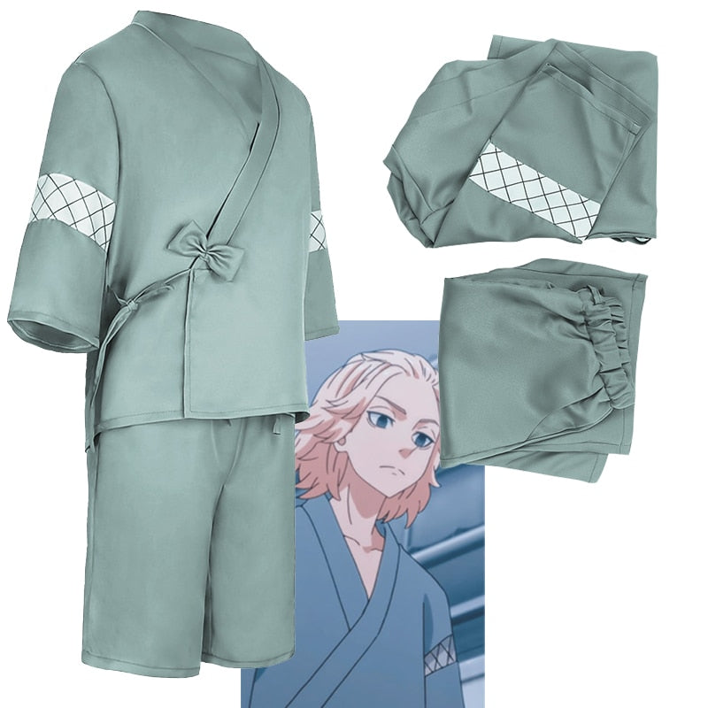 Anime Tokyo Revengers Mikey Cosplay Costume Green Kimono Set Summer Yukata Cardigan Kawaii Cute Pajamas Party Wear
